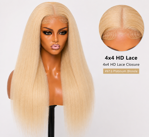 Remy Human Hair 4x4 Kinky Straight Lace Wig