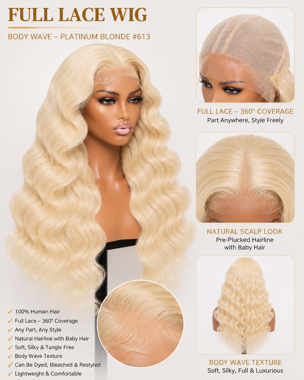 Remy Human Hair Body Wave Full Lace Wig