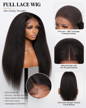 Remy Human Hair Kinky Straight Full Lace Wig