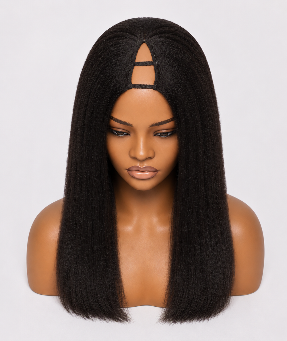 Remy Human Hair Yaki Straight V-Part Wig